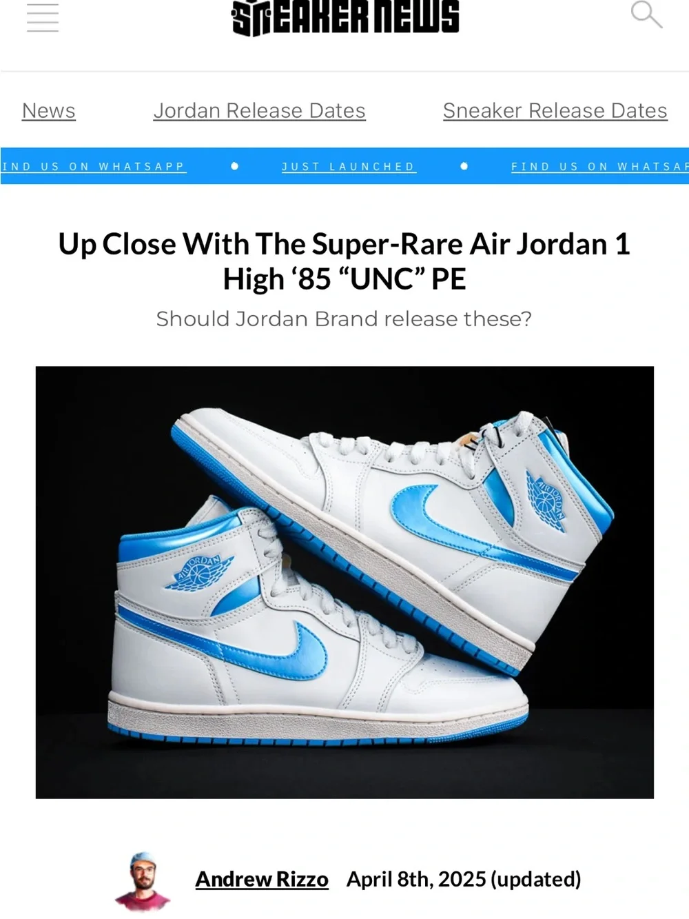 Air Jordan 1 High ’85 “UNC Metallic” PE Women’s BB Team Exclusive - SIZE 6